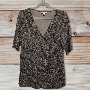 Dana Buchman Black & Beige Surplice Ruched Top